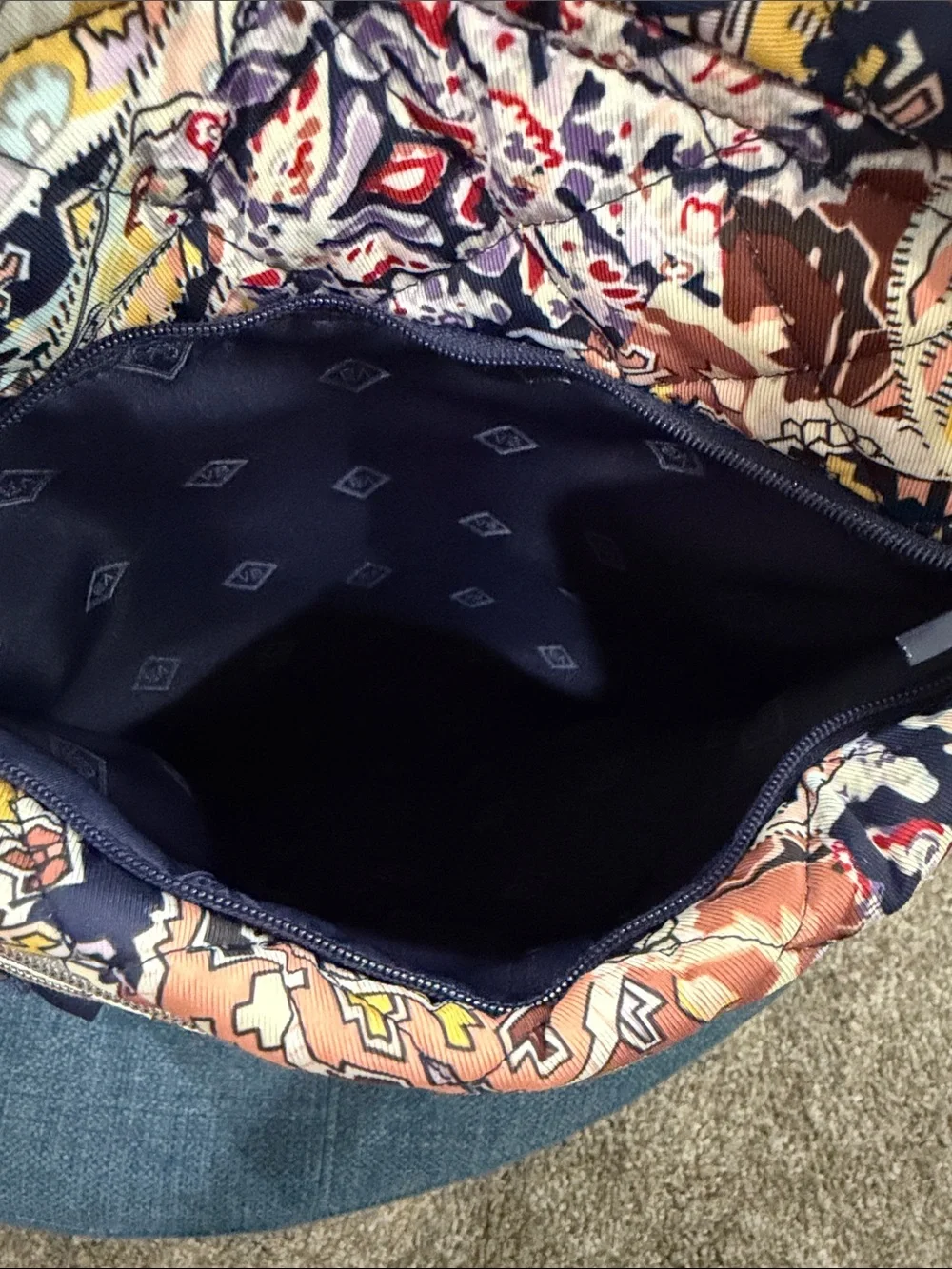 Vera Bradley Multicolor Paisley Print Backpack with Navy Trim. Very Large.